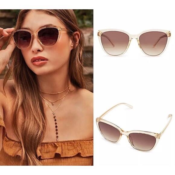 RACHEL ZOE Nina CatEye Classic Sunglasses Nude Crystal Brown Slightly Oversized